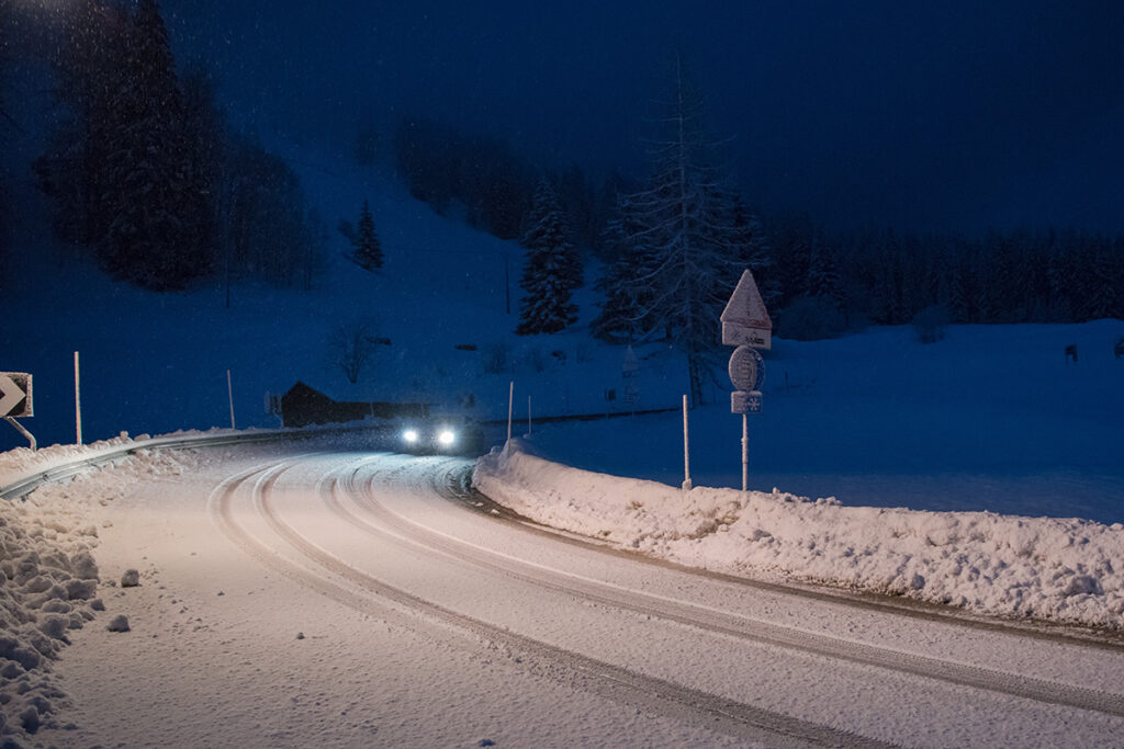 Driving at night in winter is especially dangerous when distracted.