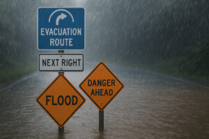Heed signage that warns of flood areas.