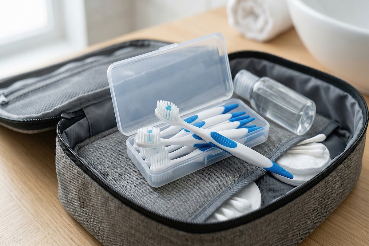 Disposable toothbrush to use when you don't have a sink