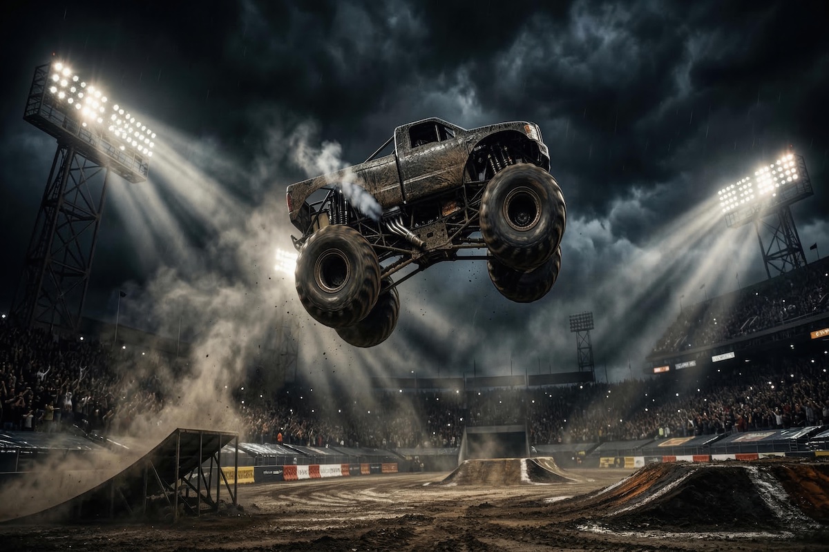 Monster trucks at trucking show and event.